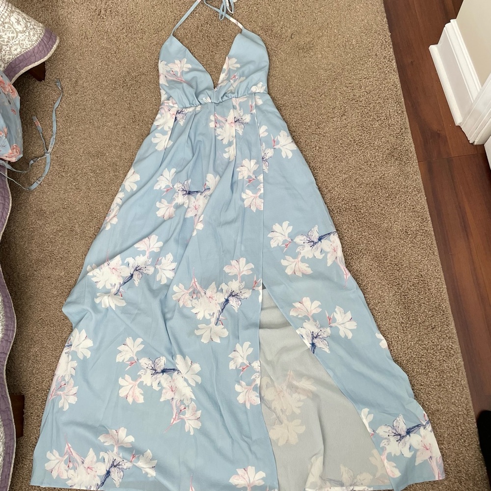 Women's Sexy Deep V Neck Backless Floral Print Split Maxi Party Dress